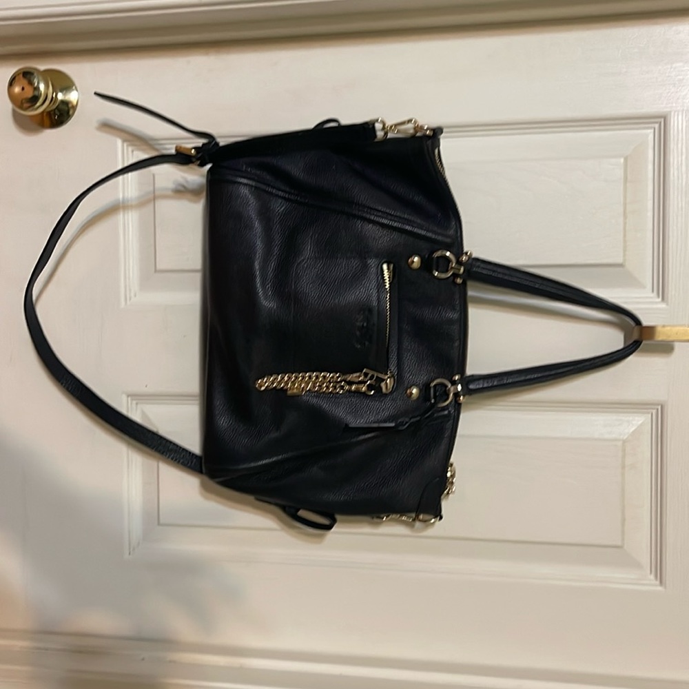 Coach black leather bag gold trim 15in x 11 in tall